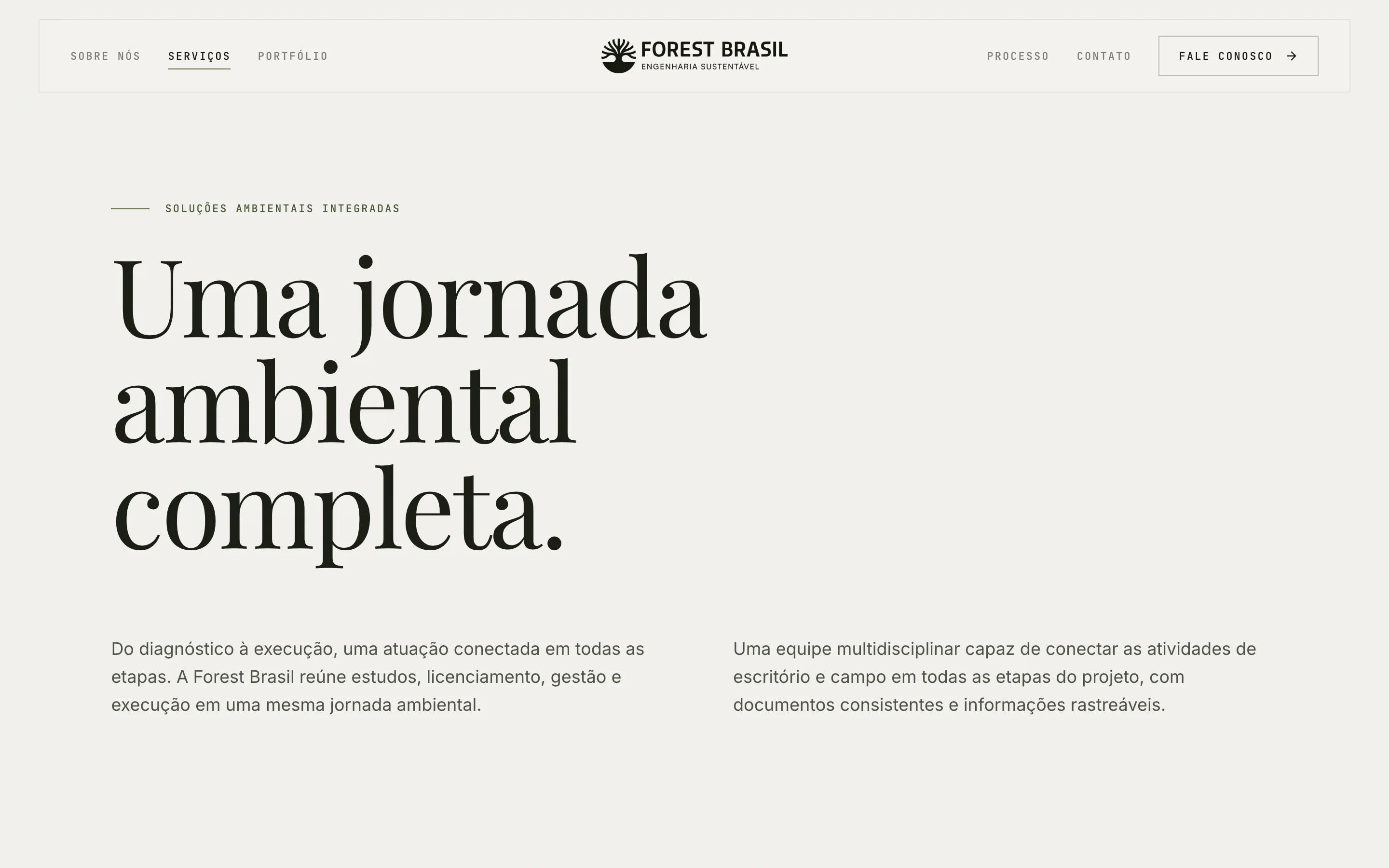Página de serviços da Forest Brasil: Uma jornada ambiental completa