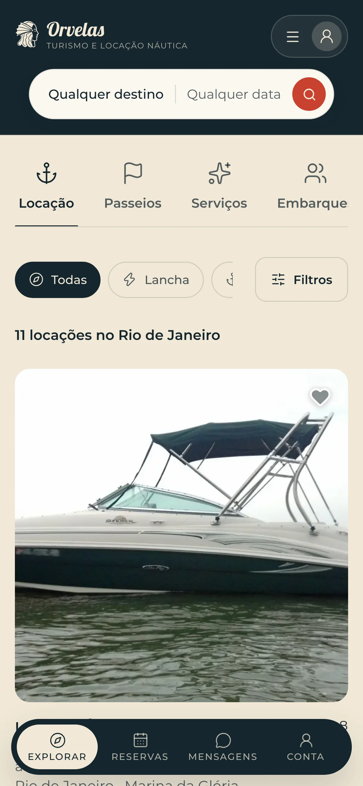 Busca da Orvelas no celular, com a barra de abas flutuante