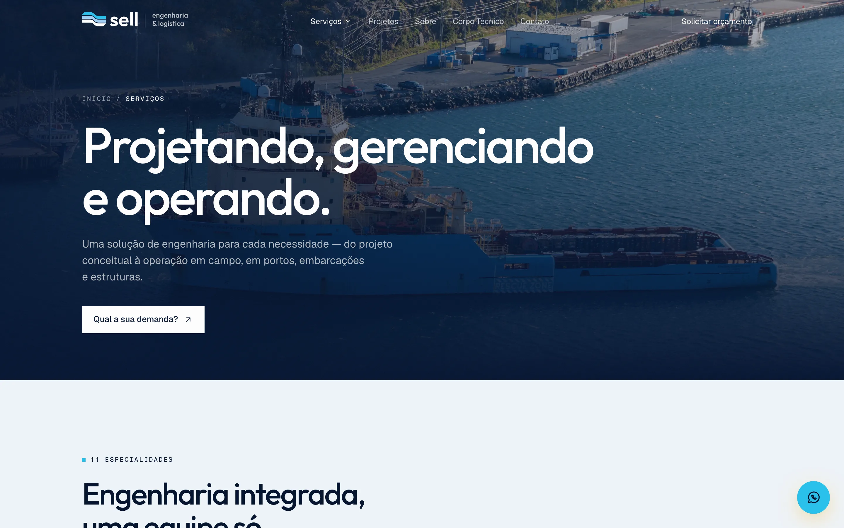 Página de serviços da SELL: Projetando, gerenciando e operando