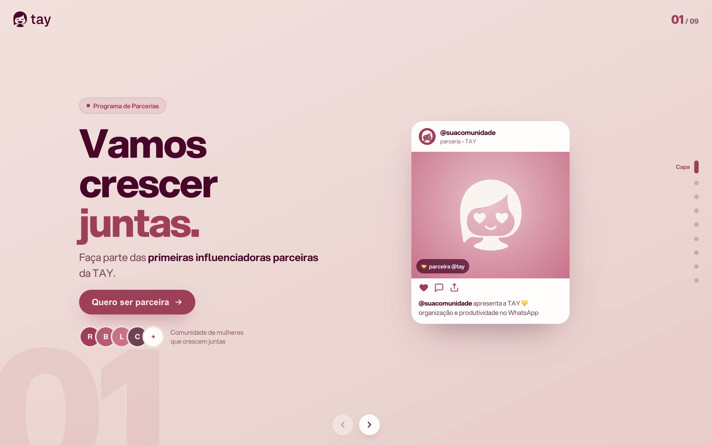 Capa da apresentação para influenciadoras: Vamos crescer juntas