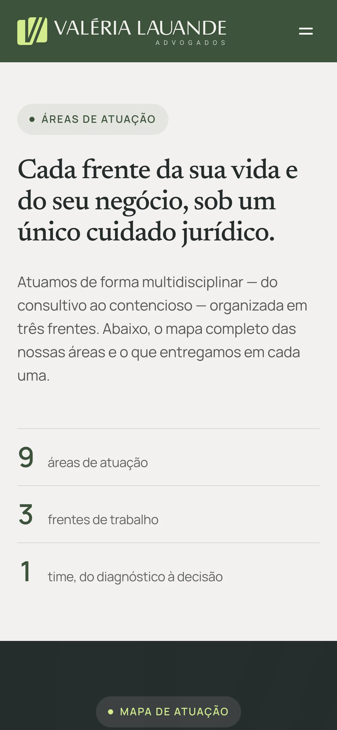 Áreas de atuação no celular