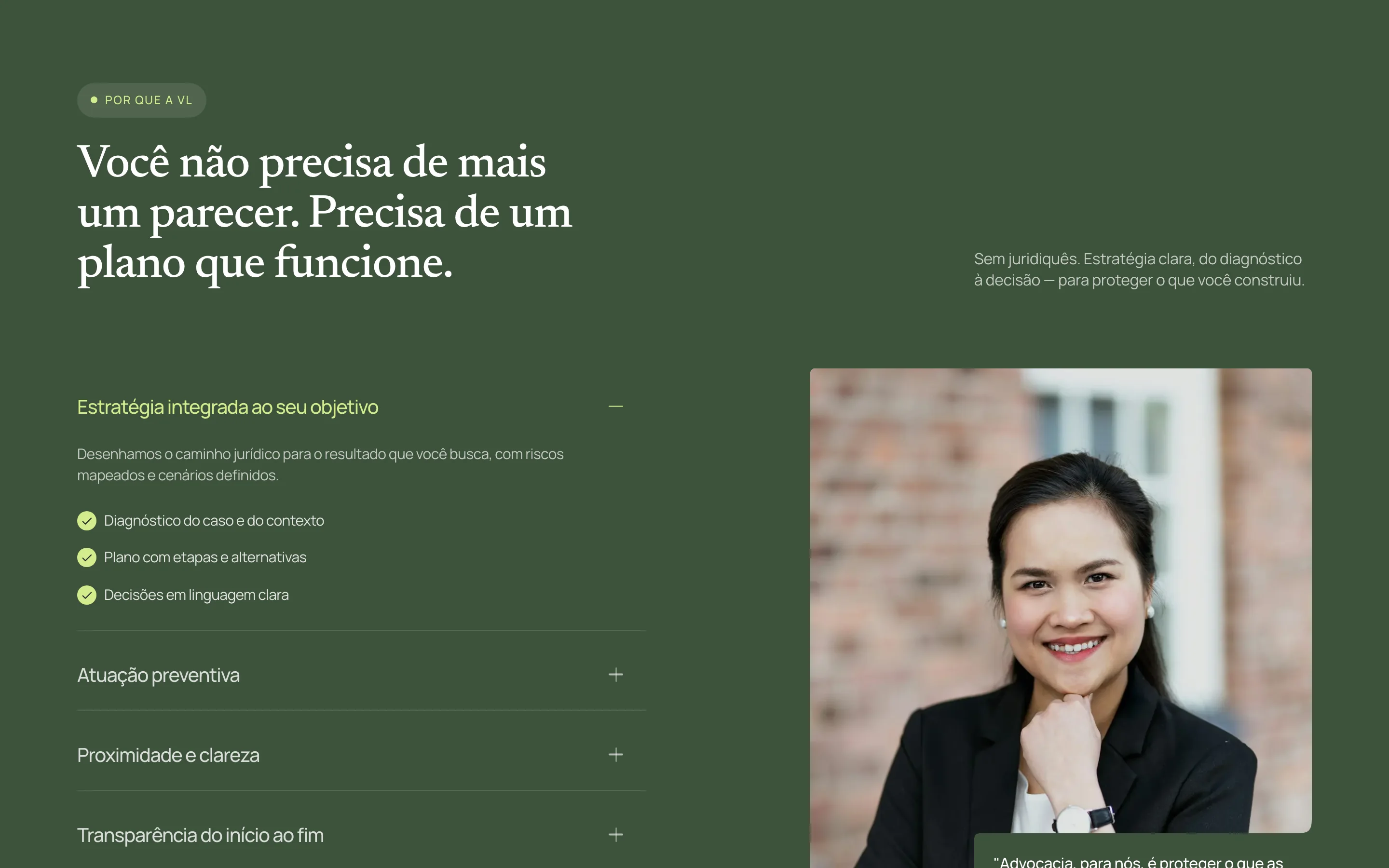 Seção Você não precisa de mais um parecer, com os diferenciais em lista