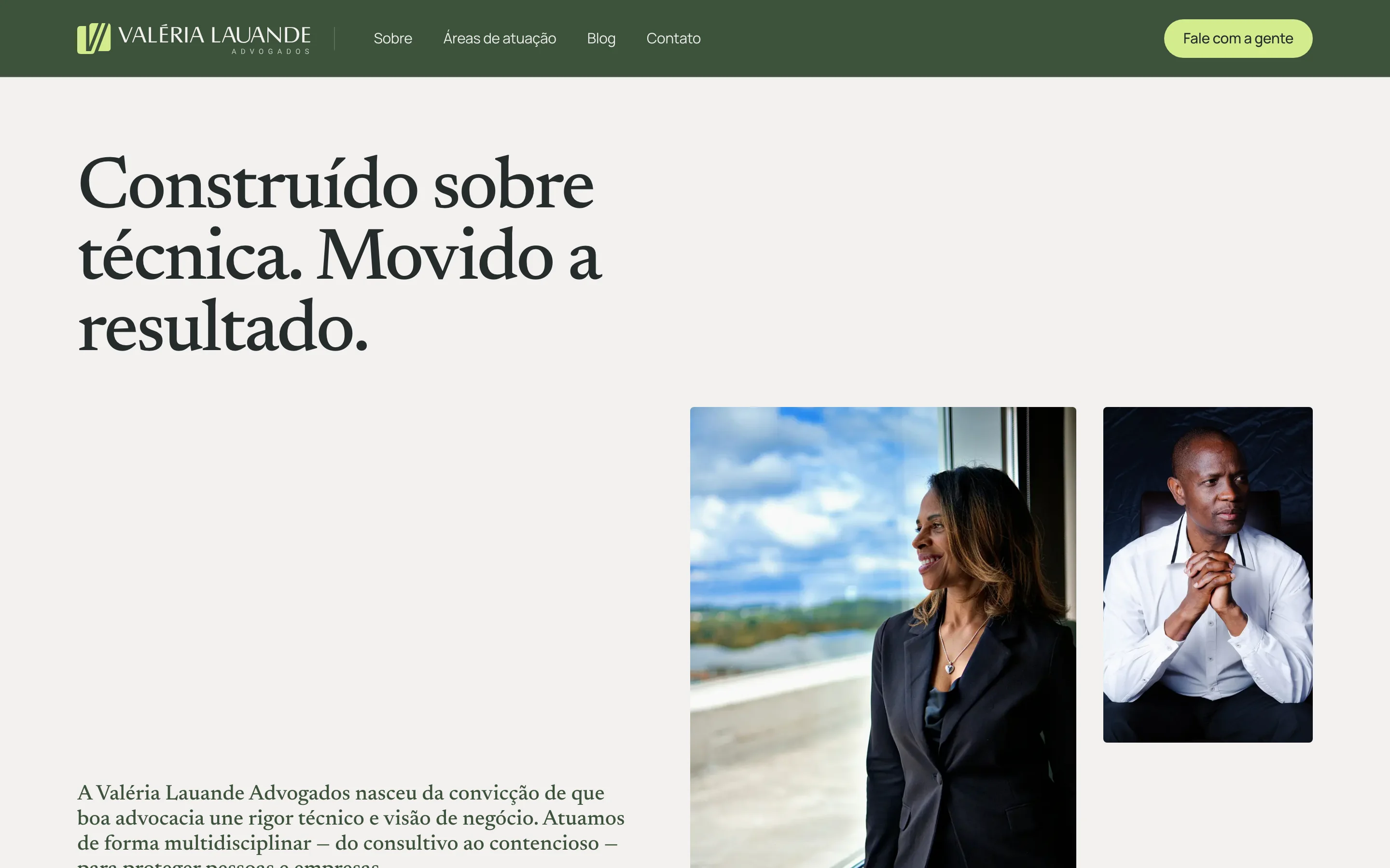 Página Sobre: Construído sobre técnica. Movido a resultado