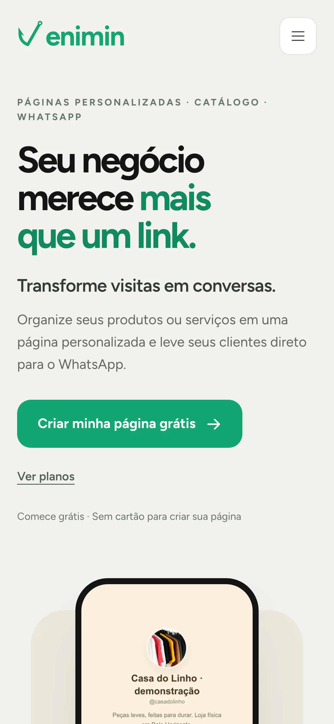 Abertura do site da Venimin no celular