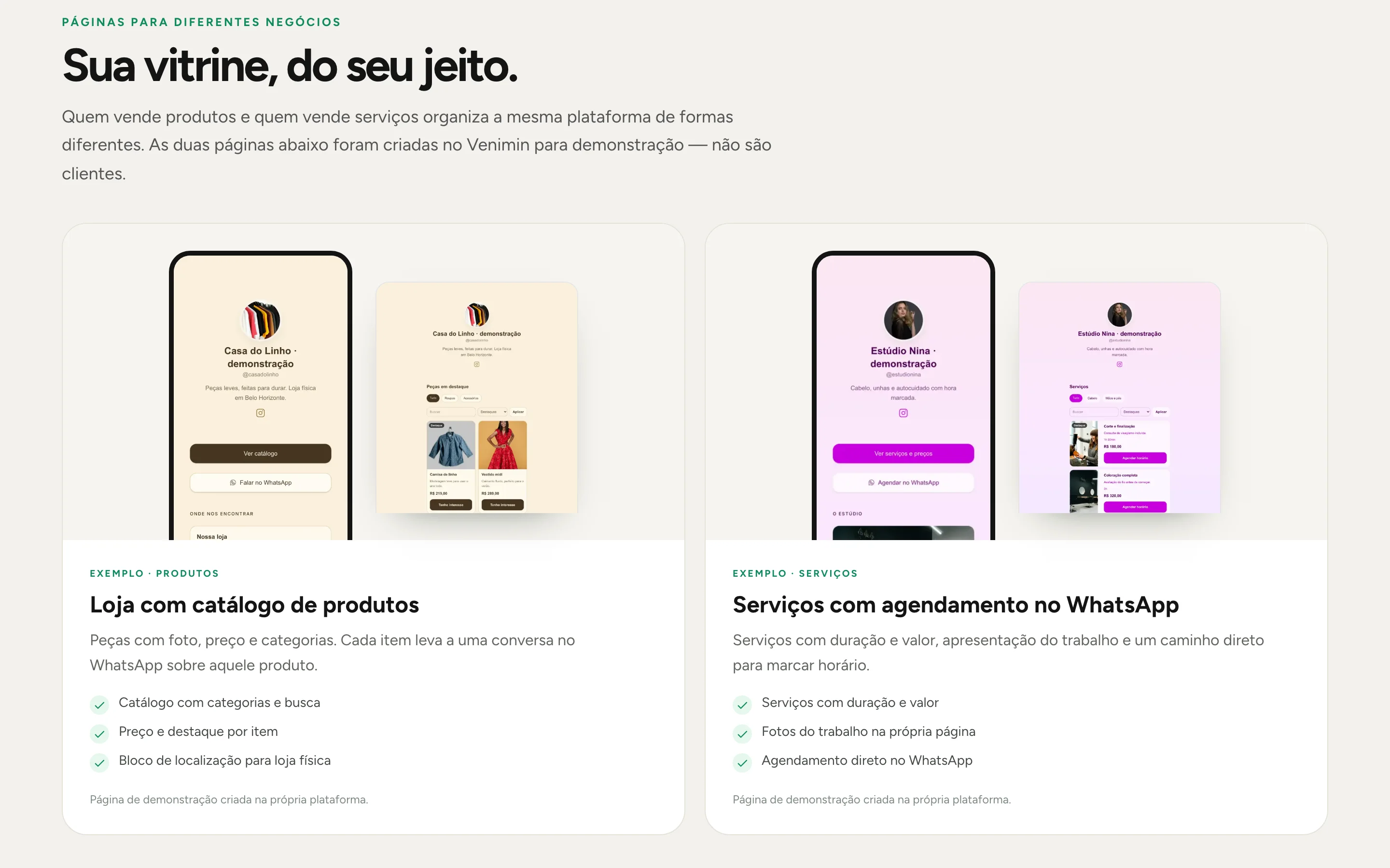 Sua vitrine, do seu jeito: catálogo e agendamento