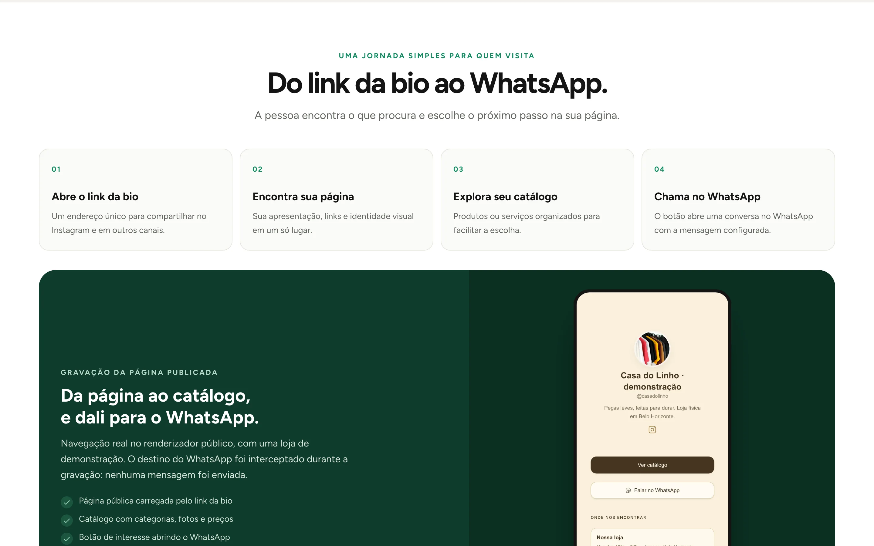 Do link da bio ao WhatsApp: os quatro passos e o catálogo