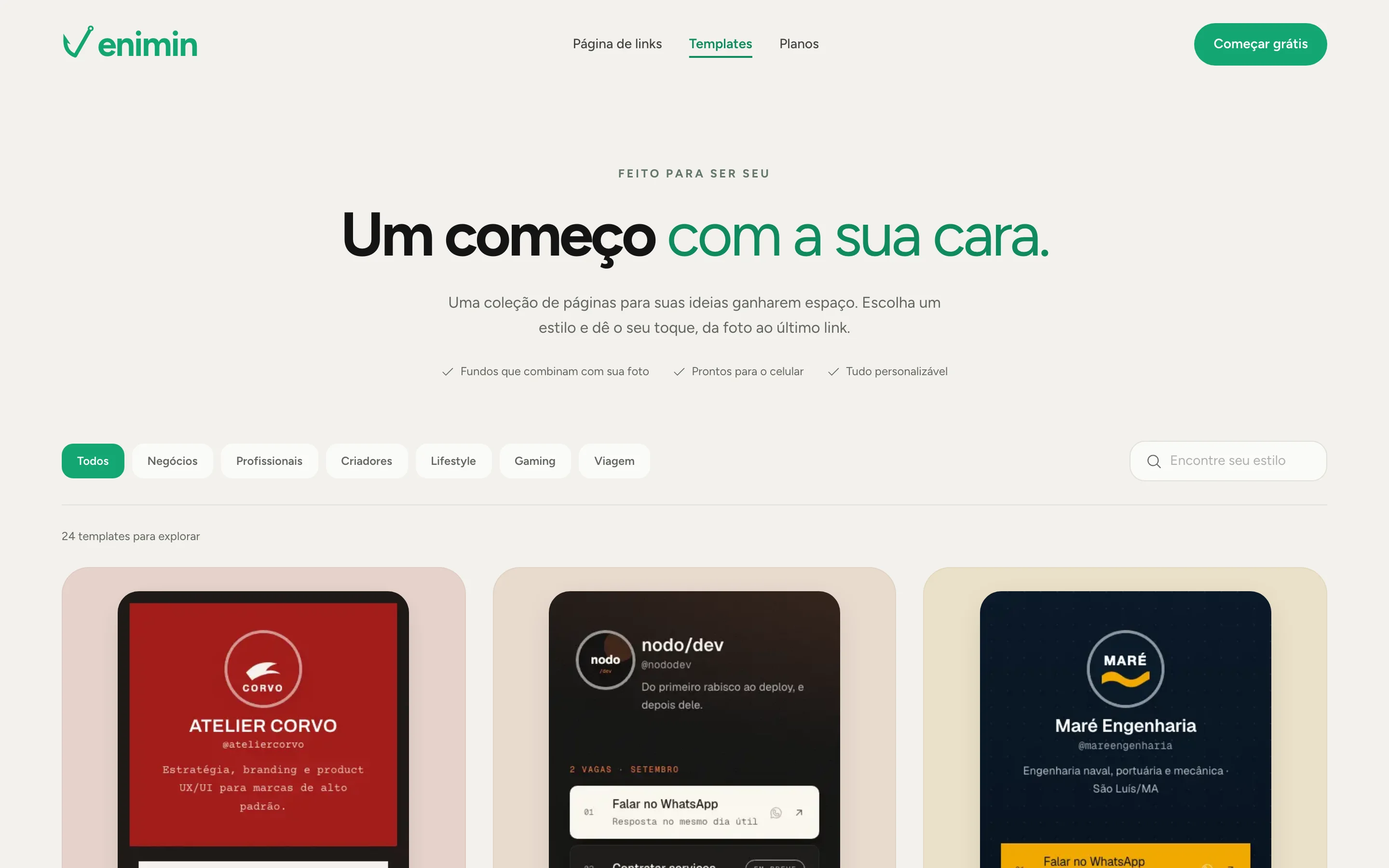 Galeria de templates por estilo