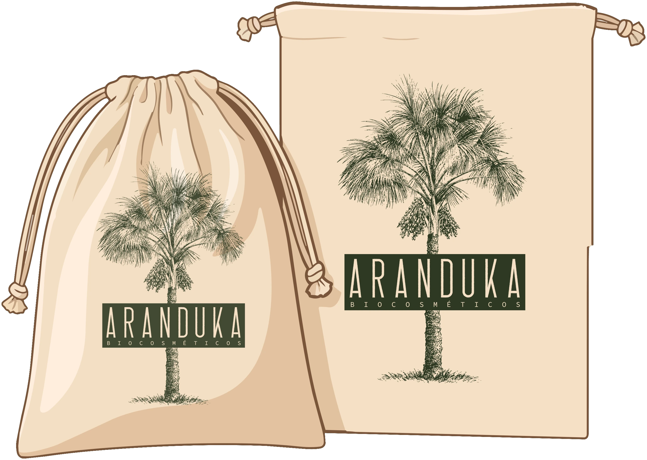 Sacos de algodão com palmeira de buriti