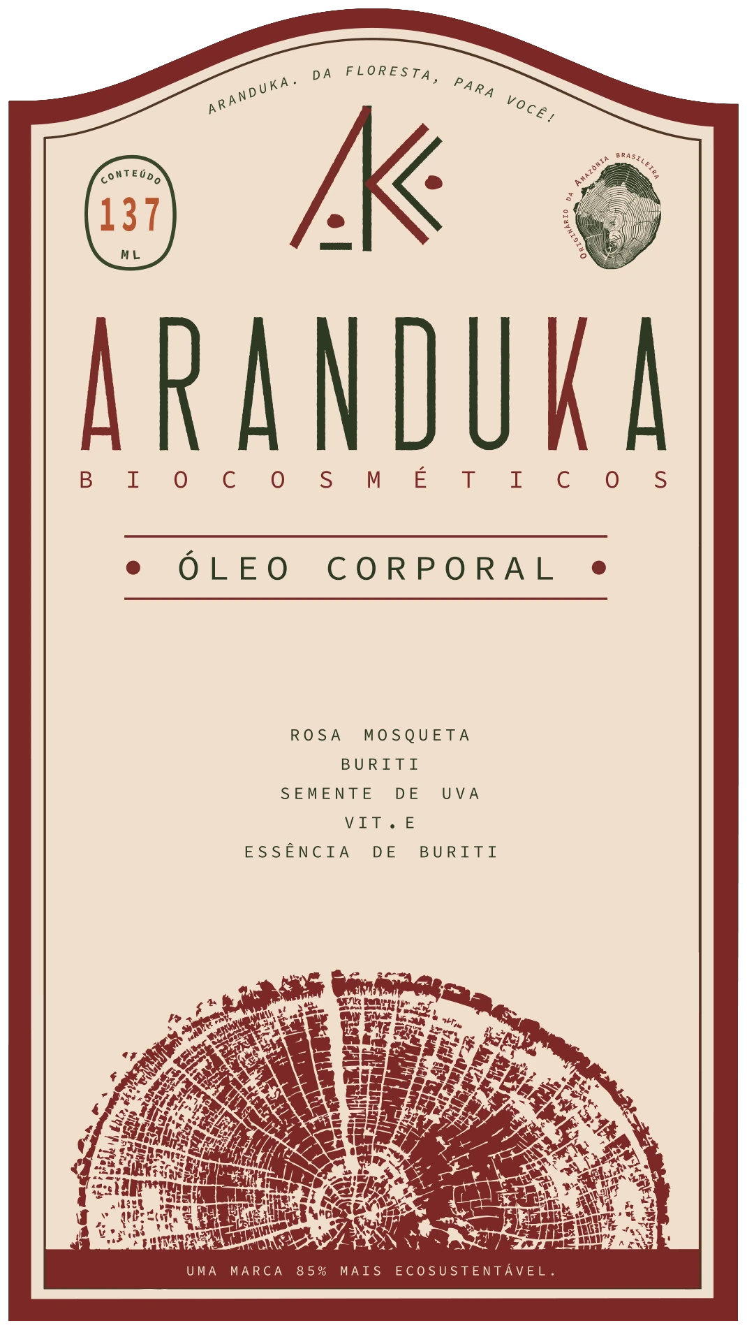 Rótulo do óleo corporal Aranduka