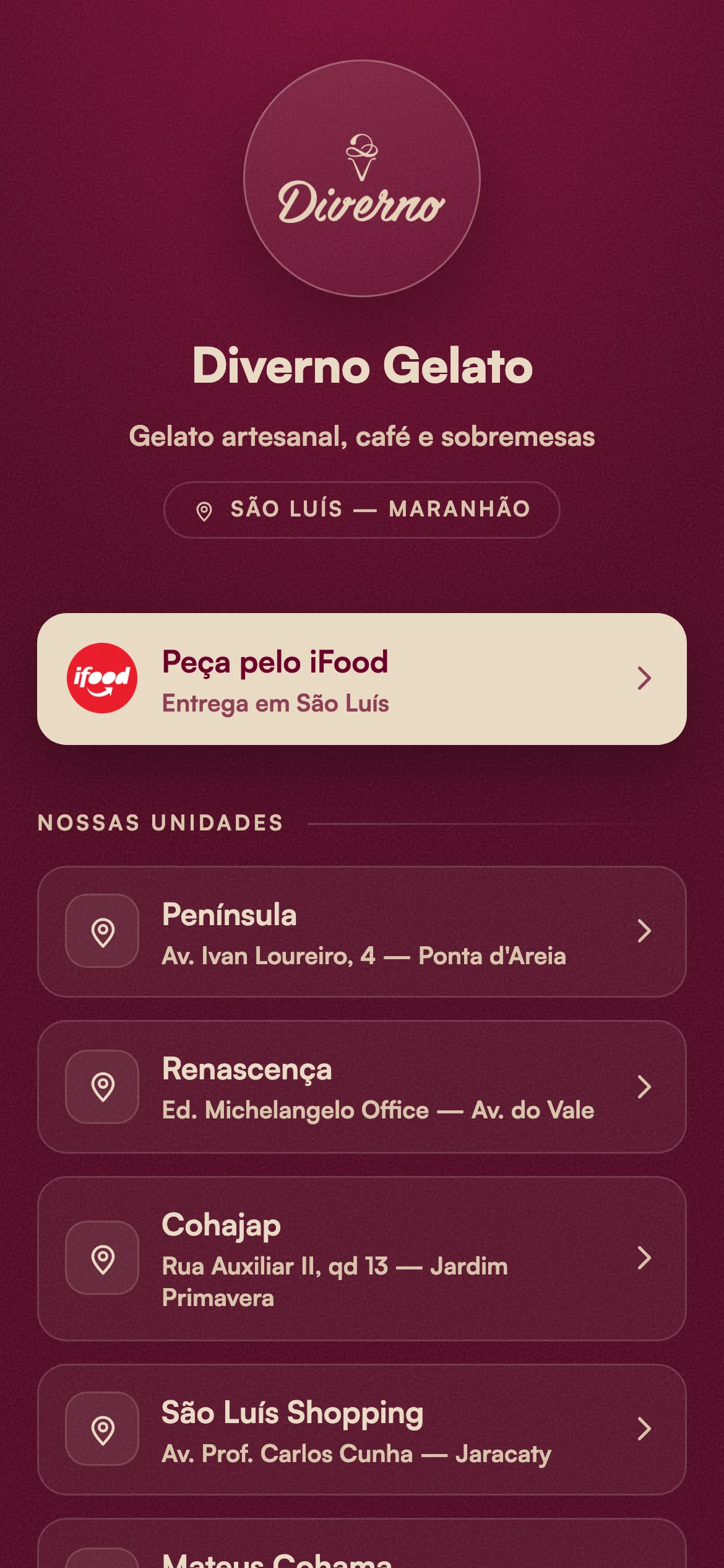 Página de links no celular