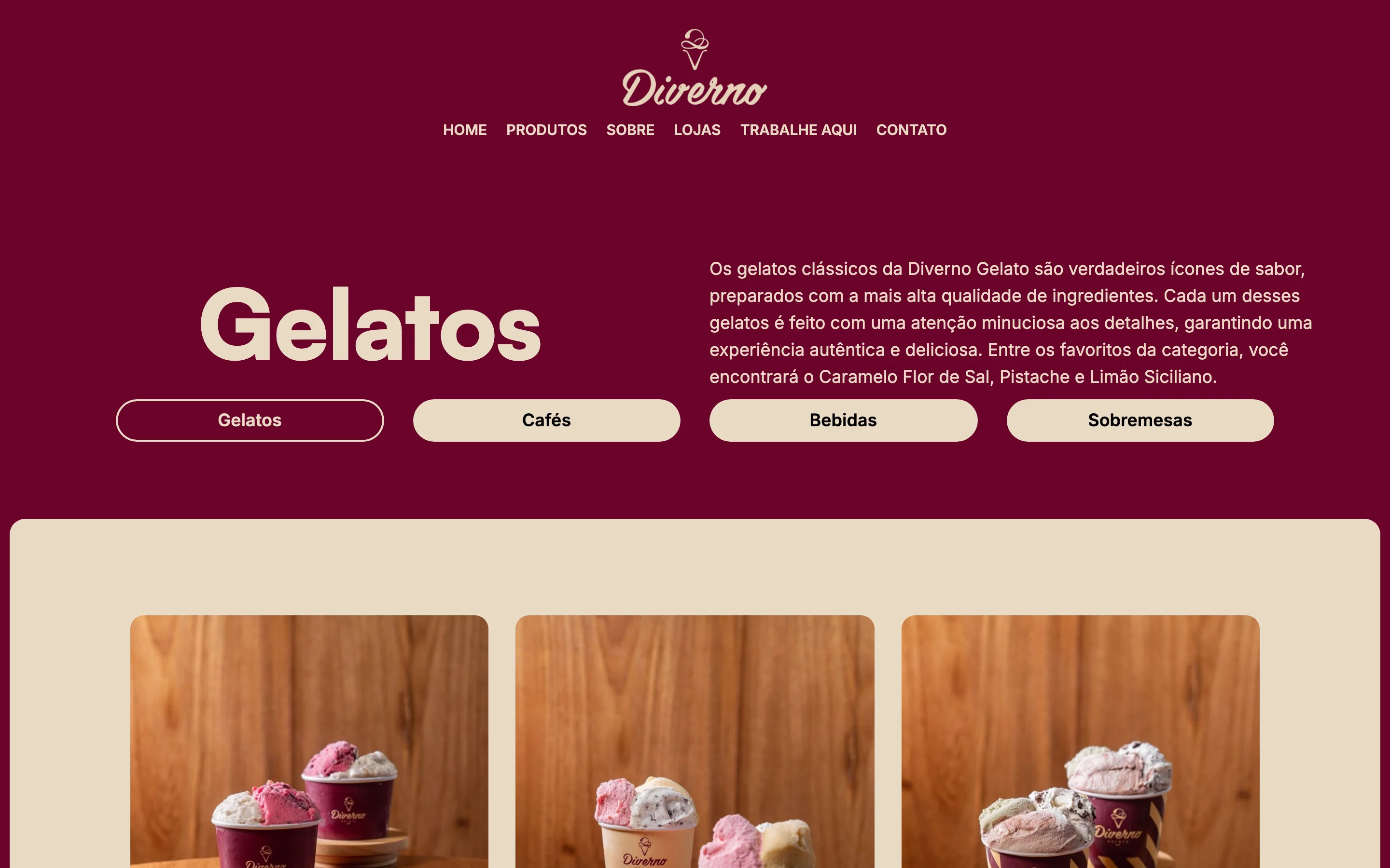 Página da categoria Gelatos