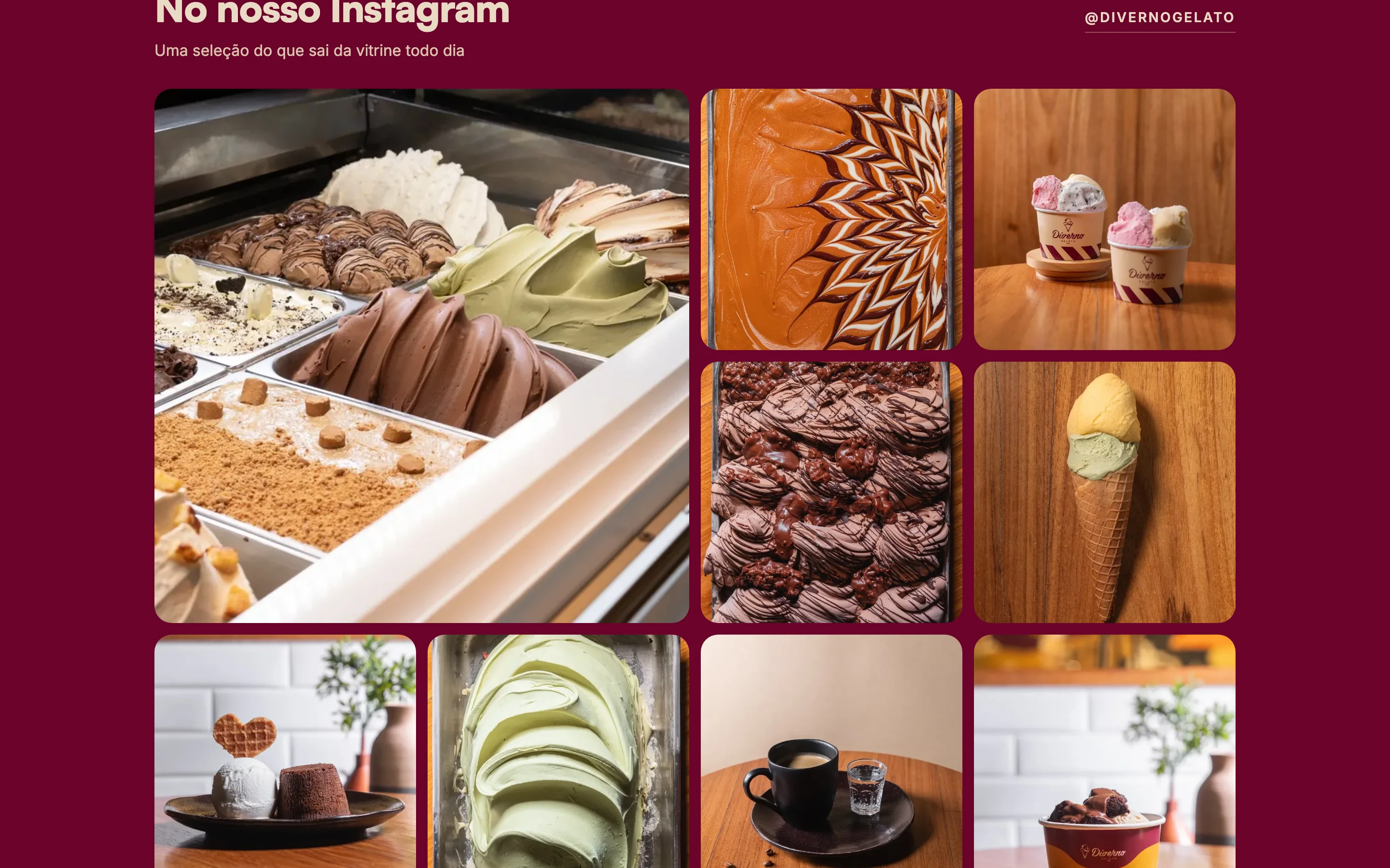 Seção do Instagram com as fotos da Diverno