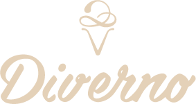 Logotipo Diverno Gelato em creme sobre vinho