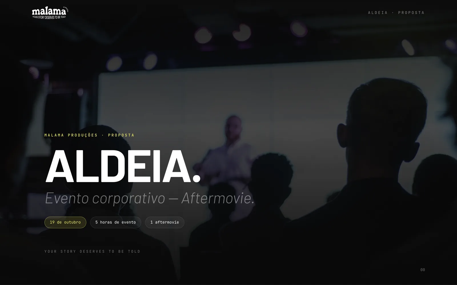 Página de proposta para evento corporativo