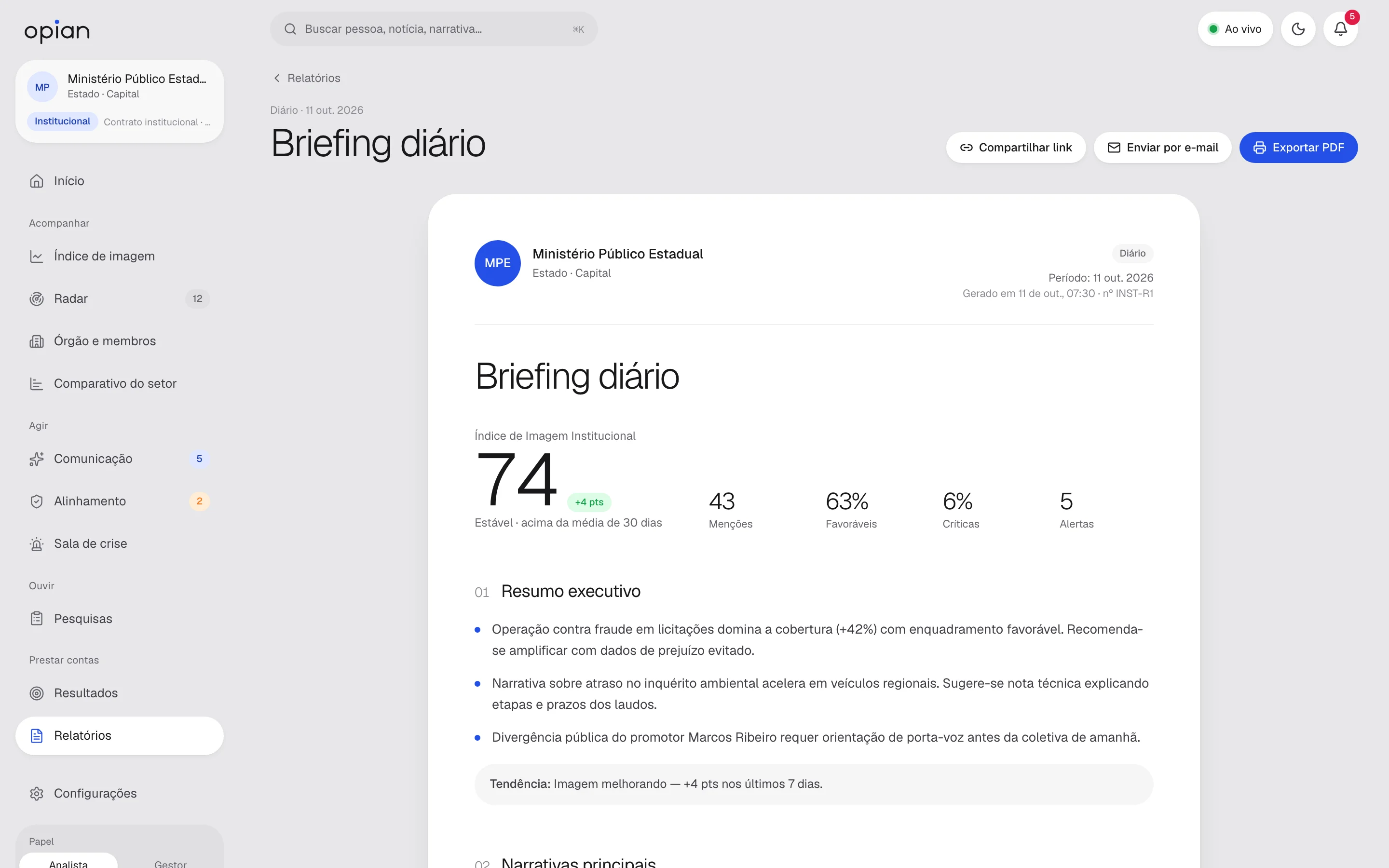 Relatório · briefing diário
