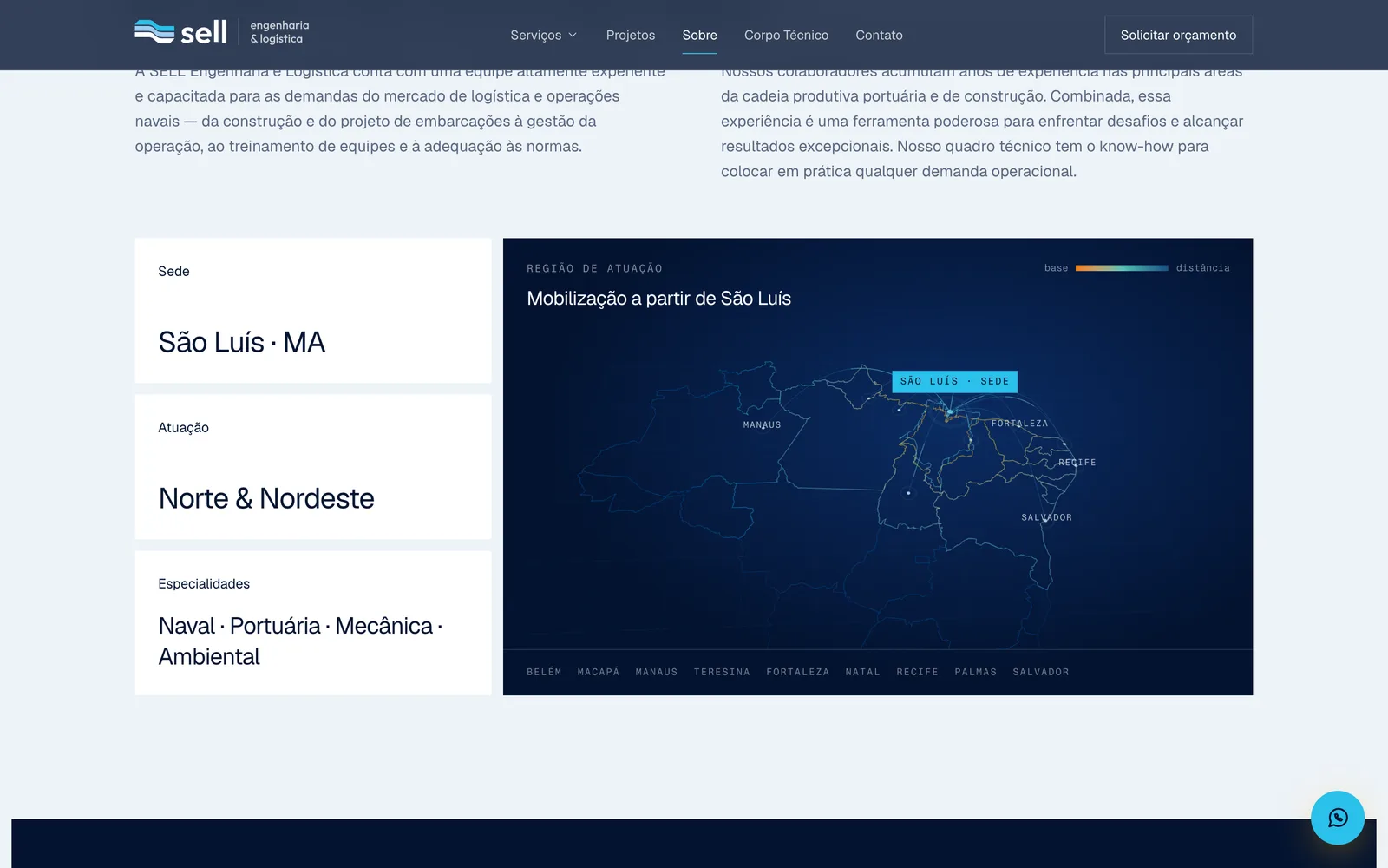 Mapa das regiões atendidas a partir de São Luís